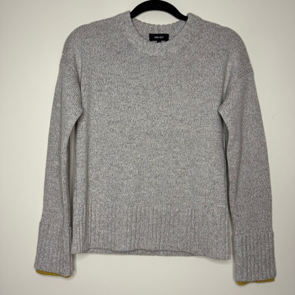 ME+EM Wool Cashmere Knit Cozy Fall Grey Mustard Color Blocking Ribbed Sweater - Picture 1 of 6